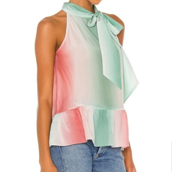 PARKER Ombre Stripe Rainbow High Neck 100% Silk Top - Picture 3 of 15